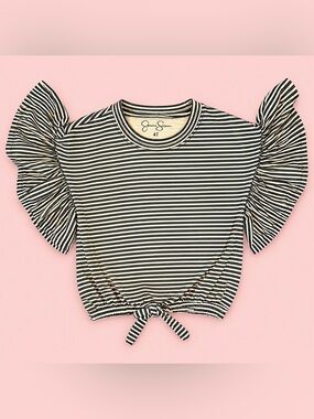 Jessica Simpson Girls Striped Ruffle Sleeve Tie Front Top 4T